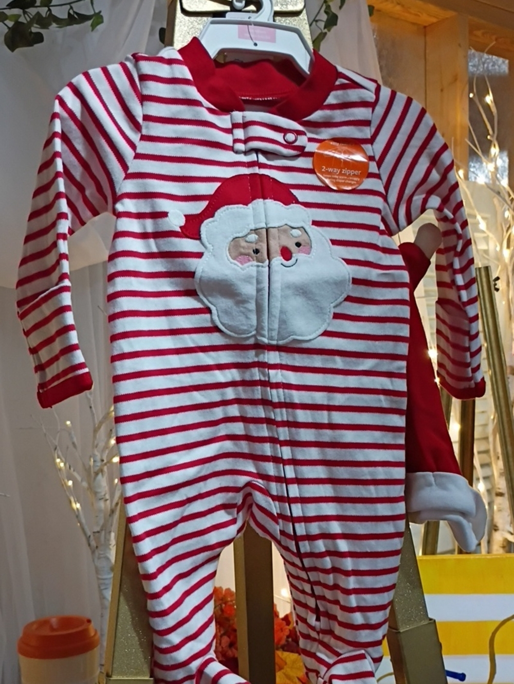 Carter's Newborn Red and White Striped Santa Footie